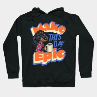 funny morning cute doxie with morning coffee dachshund Hoodie